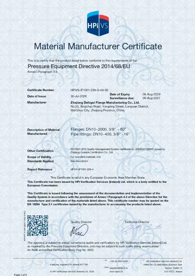 Dafugui updatet EN 10204 3.1 Materiaalcertificaatcertificering voor wereldwijde kwaliteitsborging